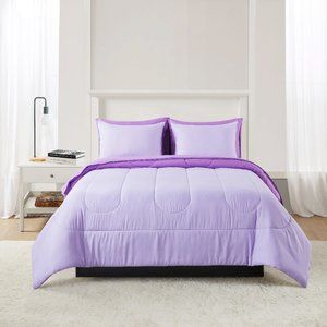 Mainstays Solid Purple 5 Piece Bed-in-a-Bag Comforter Set with Sheets